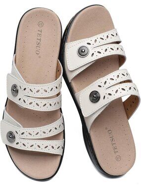 Women's Flat Sandals Dressy Summer Apricot Open Toe Walking Sandal Arch Support